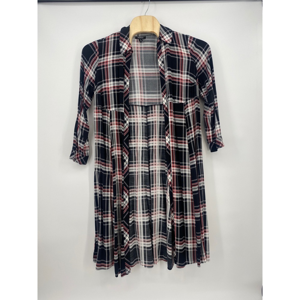 Torrid Plaid Shirt Dress 0 Black Red White Excellent Button Down Long Sleeve